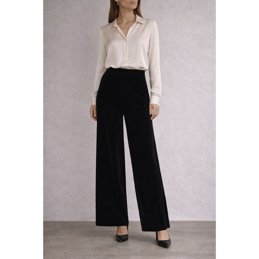 Vintage 90s Ralph Lauren Silk Velvet Wide Leg Pants Black Festive Size 10